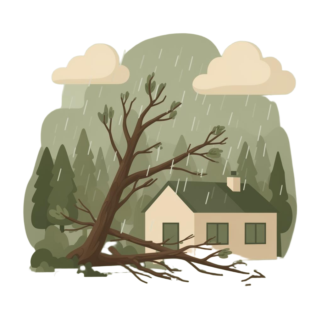 Storm damaged tree near a home
